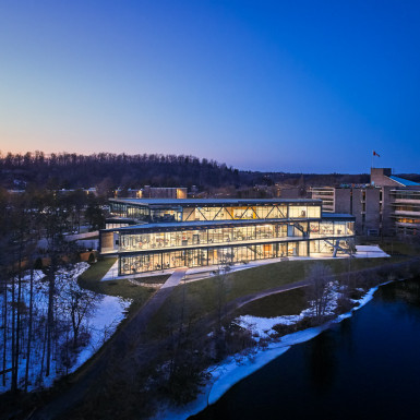 View north towards Student Centre at Dusk. Photo by Andrew Latreille.