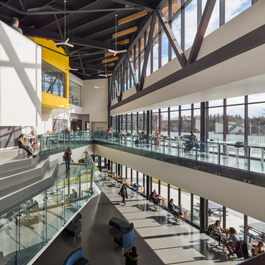 View from second floor looking into the three-storey forum. Photo by Andrew Latreille.